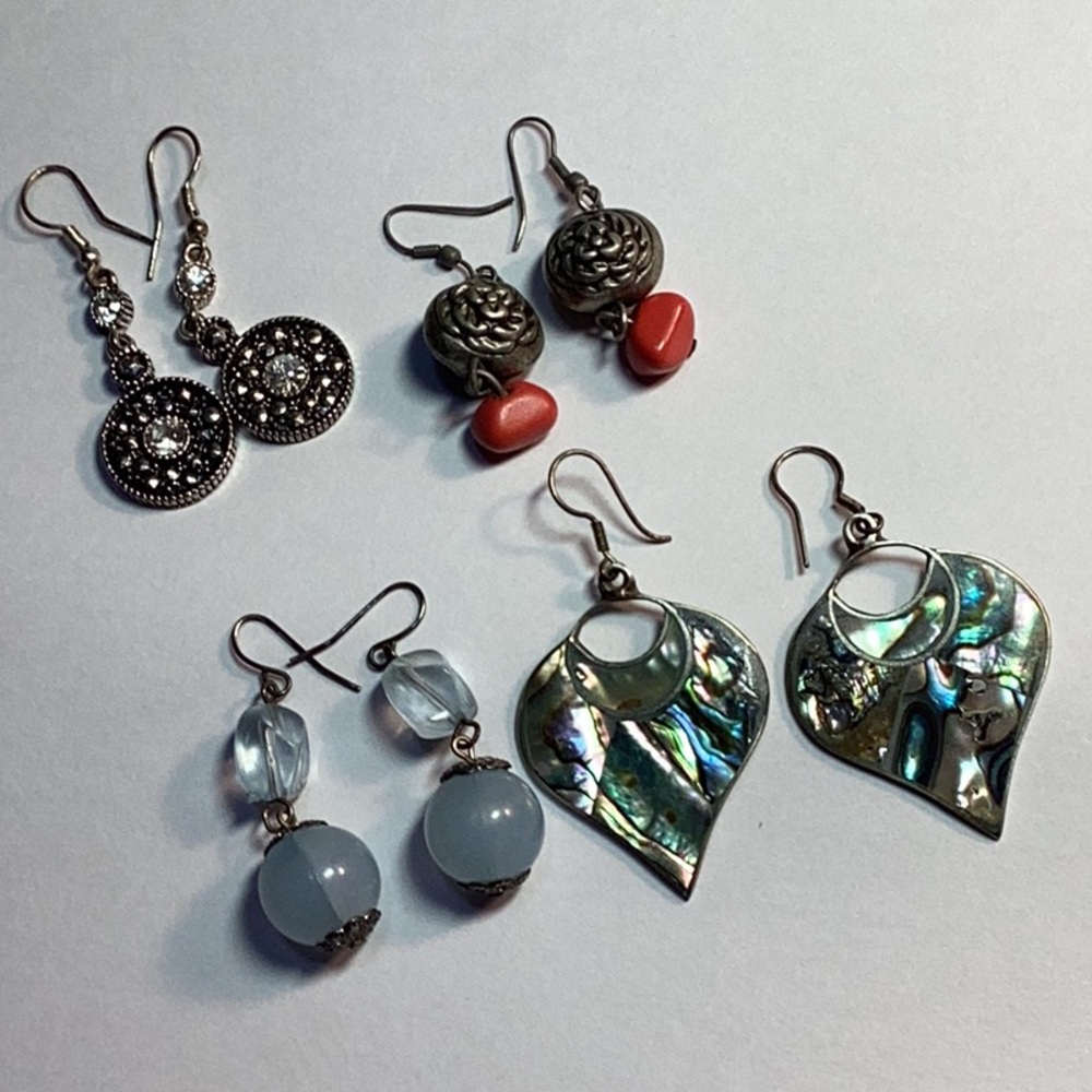 4 Piece Set of Silver Tone Earrings